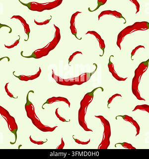 Motif sans couture vectoriel de poivron chili. Fond de tapisserie de légumes, nourriture végétalienne saine Illustration de Vecteur