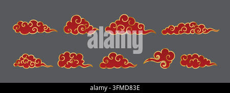 Nuage asiatique oriental avec ensemble d'illustrations vectorielles de style graphique chinois. Illustration de Vecteur