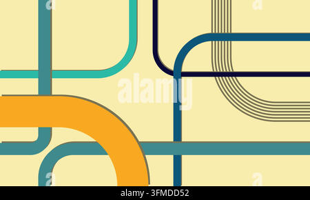 Un fond abstrait minimaliste présentant un réseau de lignes douces et courbes ainsi que des formes géométriques entrelacées dans différentes nuances. Illustration de Vecteur