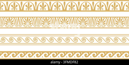 Ensemble d'ornements classiques grecs sans couture vectoriels. Motif pour une bordure et un cadre. Grèce antique et Empire romain. Méandre doré infini. Illustration de Vecteur