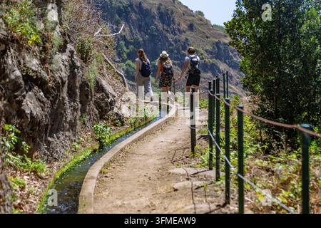 Levada do Moinho près de Ponta do sol, randonneur, île portugaise de Madère, Portugal Banque D'Images