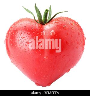 Tomate rouge fraîche en forme de cœur isolée sur blanc Banque D'Images
