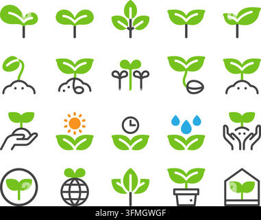 Ensemble d'icônes de plantes et de pousses, vecteur et illustration Illustration de Vecteur