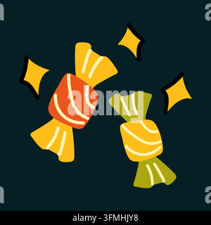 Illustration vectorielle de doodle de bonbons enveloppés pour Halloween pour la conception de fête de vacances Illustration de Vecteur