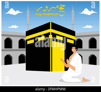 Que Allah accepte votre Hadj et vous accorde le pardon. Kaaba pour un Hadj Mabroor à La Mecque, Arabie Saoudite. Hadj Mabrour et La Mecque sainte, salutations islamiques. fla Illustration de Vecteur
