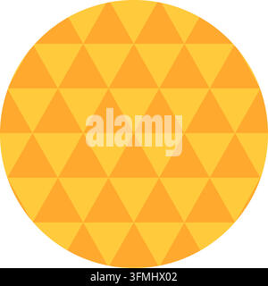 Élément de conception graphique vectorielle rond à motif mosaïque triangulaire alterné. Motif de tessellation de triangles mosaïqués jaune orange à l'intérieur d'un cadre circulaire rond Illustration de Vecteur
