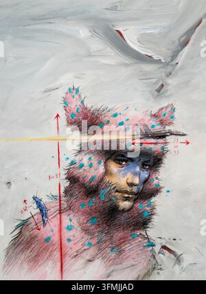 France, Paris, Fonds (collection) Enki Bilal, Bug – Livre 3, couverture (2022) acrylique, pastels à l’huile, crayon et encre de Chine Banque D'Images