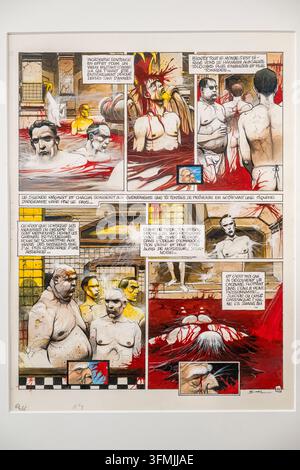 France, Paris, Fonds (collection) Enki Bilal, Partie de Chasse, scénario de Pierre Christin (1983) ; gouache, crayon et encre de Chine Banque D'Images