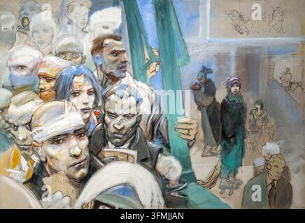 France, Paris, Fonds (collection) Enki Bilal, Origine du Transit (oeuvre en cours 2026) acrylique sur toile Banque D'Images