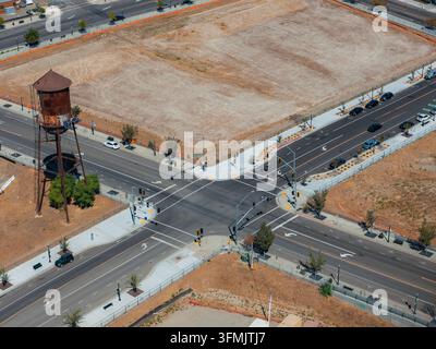 Vue aérienne d'une intersection de rue à Sacramento, Californie Banque D'Images
