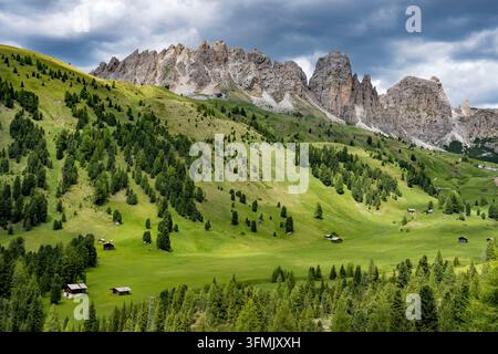 Italie, Trentin-Haut-Adige, Sud-Tyrol, Selva di Val Gardena (Wolkenstein in Gröden), Parc naturel de Puez-Geisler, col de Gardena Banque D'Images