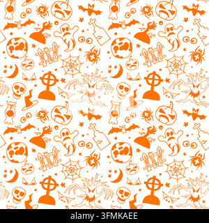 Motif sans joint Halloween avec chauves-souris, fantômes et citrouilles, illustration vectorielle Illustration de Vecteur