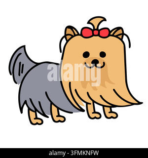 Ensemble de personnages de dessin animé en vecteur de chien Yorkie mignon. Illustration de contour de nœud papillon de chiot drôle. Parfait pour les décorations de cartes de vœux d'anniversaire pour enfants. Illustration de Vecteur