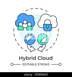 Icône concept linéaire plat de cloud hybride Illustration de Vecteur