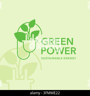 Modèle de logo Green Power ou énergie durable – combinaison d'une prise électrique ACDC et de feuilles Illustration de Vecteur