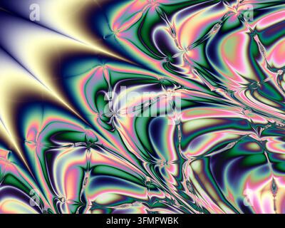 graphique fractal dynamique avec des formes fluides et organiques et un éclat métallique frappant ; Graphique fractal dynamique avec des formes fluides et organiques Banque D'Images