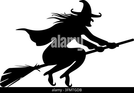 Automne - Sorcière sur balai, Silhouette Illustration de Vecteur