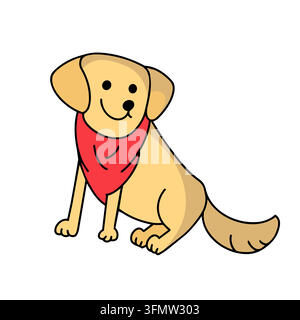Illustration isolée de vecteur de dessin animé d'un chien Golden retriever mignon. Concept d'art linéaire de personnage d'animal de compagnie avec bandana et chiot jaune heureux. Esthétique kawaii pop Illustration de Vecteur