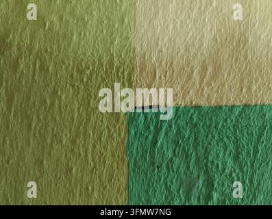 Surface murale peinte de manière abstraite avec des blocs de couleurs vert, jaune et turquoise Banque D'Images