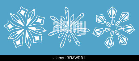 Ensemble de flocons de neige blancs dessinés à la main pour cartes de vacances d'hiver et conception de bannières Illustration de Vecteur