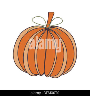 Citrouille en papier 3D orange avec un nœud vert pour les loisirs créatifs d’Halloween et la décoration automnale de saison Illustration de Vecteur