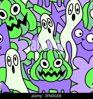 Motif chats sans couture animaux d'Halloween pour papier d'emballage et tissus et linge de maison et vêtements pour enfants imprimés Banque D'Images