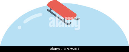 Illustration plate d'un traîneau rouge positionné sur une pente enneigée arrondie bleu pâle suggérant des loisirs d'hiver en descente Illustration de Vecteur