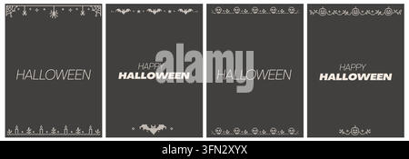 Modèle de carte de vœux d’Halloween au point de croix. Fonds d’art populaire de broderie effrayants. Dispositions d’invitations numériques avec araignée, chauve-souris, crâne et Pum Illustration de Vecteur