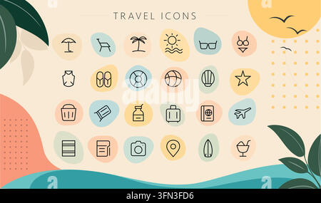 Collection d'icônes de ligne pour les voyages d'été et les vacances à la plage Illustration de Vecteur