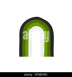 Arc-en-ciel abstrait vert et noir, forme géométrique minimaliste bohème, illustration vectorielle rétro du milieu du siècle. Illustration de Vecteur