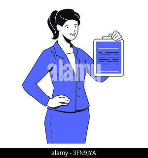 Femme d'affaires avec document - Illustration en style linéaire Illustration de Vecteur