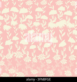Motif vintage sans couture décoratif dans un style classique avec de petites fleurs, Ditsy. Silhouettes de fleurs, ornement bicolore aux couleurs pastel Illustration de Vecteur
