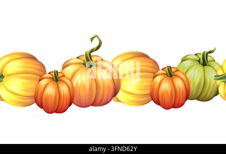 Illustration de bordure sans couture de citrouilles d'automne dessinée à la main Banque D'Images