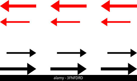 Ensemble d'icônes de flèches pointant vers la gauche et la droite en variations rouges et noires avec des styles graphiques solides pour la conception d'interface utilisateur et de navigation Illustration de Vecteur