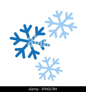 Cristaux de neige flocons d'hiver bleus de tailles variées branches angulaires formes superposées, illustration vectorielle dessinée à la main mettant en vedette des flocons bleu foncé et bleu pâle avec d Illustration de Vecteur