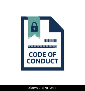 Illustration vectorielle d'icône de document de code de conduite avec cadenas pour l'intégrité et la conformité des affaires sur fond blanc isolé Illustration de Vecteur