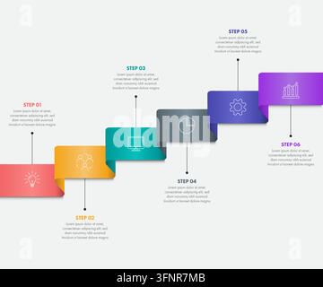 Modèle d'infographie flèche ruban 3D avec 6 étapes Illustration de Vecteur