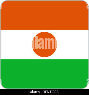 Icône carrée arrondie du drapeau du Niger (Niger) aux couleurs officielles, bouton plat de style application vectorielle, isolé sur fond blanc. Illustration de Vecteur