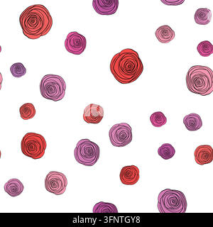 Motif fleuri sans couture avec roses roses roses. Style de dessin animé. Conception pour tissu, textile, papier. Fleurs colorées sur fond de couleur. Illustration vectorielle Illustration de Vecteur