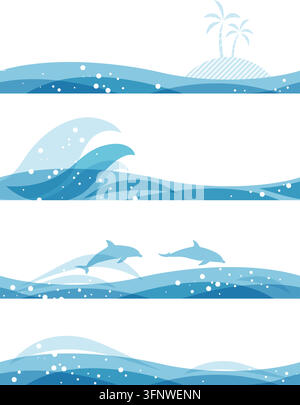 Ensemble d'illustrations de bannières et de fonds océaniques vectoriels sans couture. Répétables horizontalement. Illustration de Vecteur