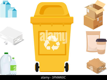 Conteneurs de recyclage pour types de déchets, illustration en stock. Illustration de Vecteur