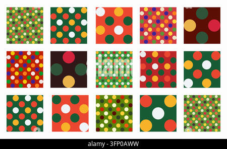 Formes rondes dans un style Memphis festif, idéales pour les fonds saisonniers et les papiers peints. Illustrations vectorielles de haute qualité. Ensemble de Noël coloré Illustration de Vecteur