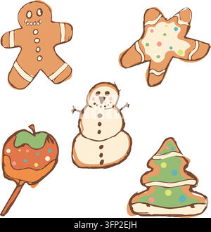 Ensemble de biscuits de Noël et douceurs hivernales Illustration de Vecteur