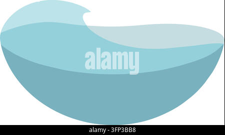 Illustration plate d'un bassin d'eau bleu arrondi présentant une eau bleu pâle stratifiée et une vague blanche lisse et courbée à la surface Illustration de Vecteur