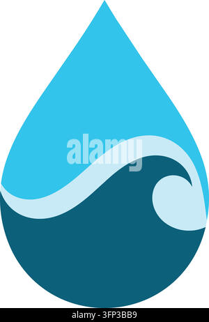 Illustration plate d'une goutte d'eau bleu clair haute contenant une vague bouclée bleu foncé et un détail d'écume pâle Illustration de Vecteur