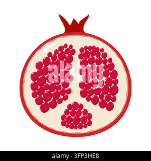 Illustration stylisée d'un demi-pomme grenade avec des graines rouges vibrantes. Design vectoriel épuré idéal pour la nourriture Illustration de Vecteur