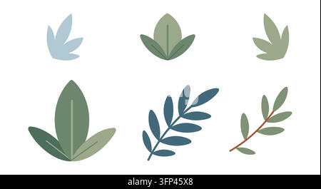 Ensemble de feuilles et de plantes tropicales avec branches et feuillage. Illustration vectorielle de style cartoon simple Illustration de Vecteur