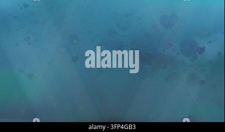 Fond bleu abstrait avec un éclairage doux, des formes de cœur légères dispersées et des taches rappelant l’aquarelle. Banque D'Images