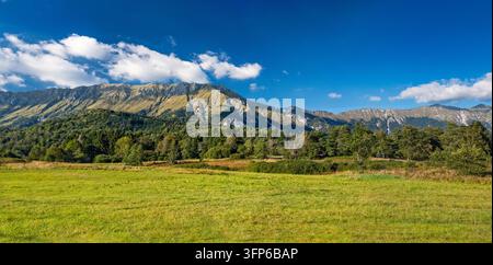 Gran Monte, crête montagneuse dans les Préalpes juliennes, zone de Campo di Bonis, près du village de Platischis, Comune di Taipana, région Frioul-Vénétie julienne, Italie Banque D'Images