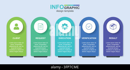 Tableau horizontal pour présentations d'affaires couramment utilisé pour afficher 5 étapes d'un processus. Illustration de Vecteur
